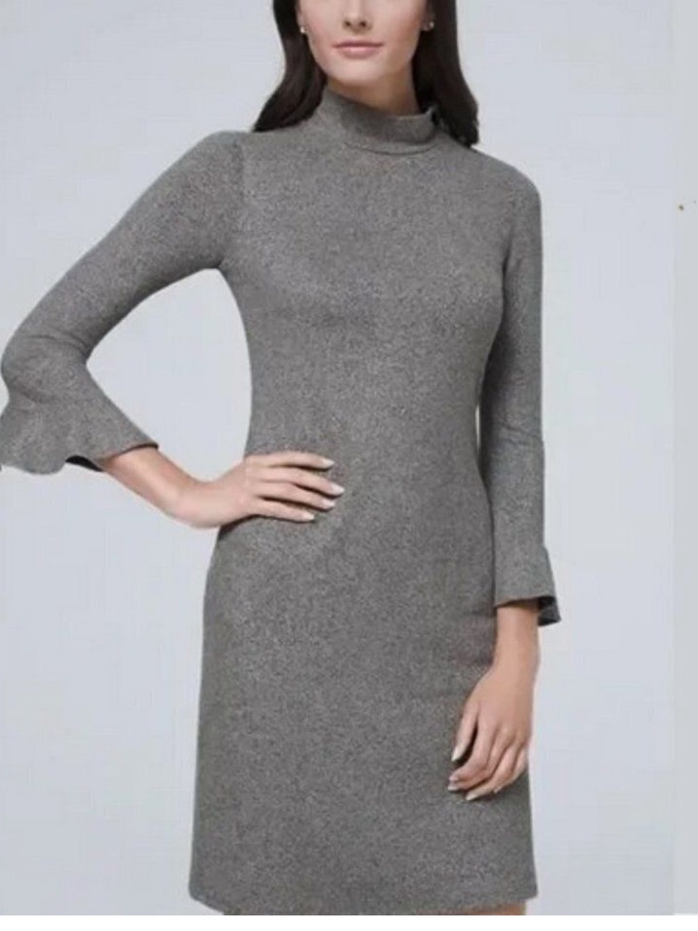 White House Black Market Grey Mock-Neck Midi Dress